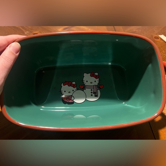 Sanrio Hello Kitty Christmas Green Snowman Ceramic Loaf Pan / Baking Dish - Picture 5 of 12